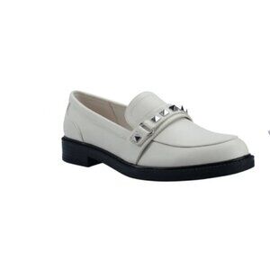 Marc Fisher Cancia All White Minimalist Brogue Oxford Loafer Size 9